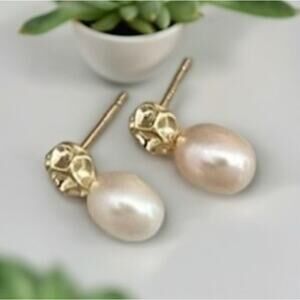 NEW 18K yellow gold plated freshwater Pearl drop earrings jewelry B21B